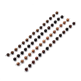 Chaînes de perles en bois faites à la main, non soudée, avec épingle à œil en laiton, ronde