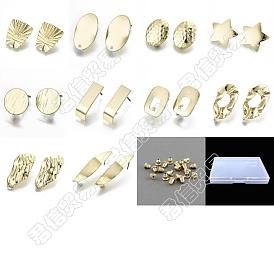 72 piezas 9 estilos de hallazgos para aretes de botón de hierro chapado en rack, con bucles verticales y pasadores de acero, trapezoide y ovalado y estrella y rectángulo, con 100 piezas de tuercas de oreja de hierro, sin plomo y cadmio