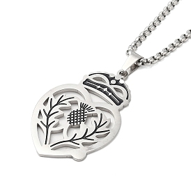 304 Stainless Steel Box Chain Scottish Luckenbooth Thistle Heart Pendant Necklaces for Women