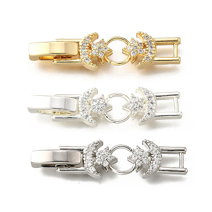 Латунное микропейв, прозрачный кубический цирконий, складные застежки, Луна и звезды