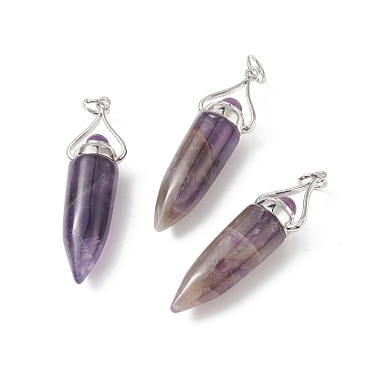 Gemstone Pointed Big Pendants, with Jump Ring, Bullet Charms with Platinum Plated Brass Findings