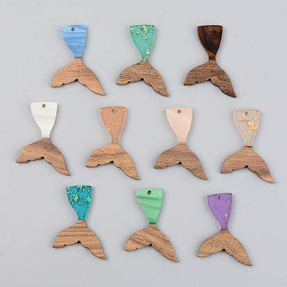 Resin & Walnut Wood Pendants, Mermaid Fishtail Shape
