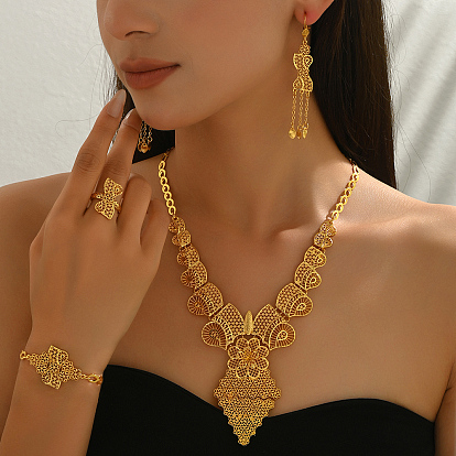 Комплекты из полых цветочных браслетов, серег, ожерелий и колец из сплава для женщин