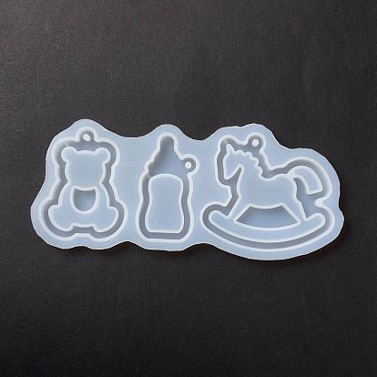 DIY Bear & Feeder & Racking Horse Pendant Silhouette Silicone Molds, Quicksand Molds, Resin Casting Molds, for UV Resin & Epoxy Resin Craft Making
