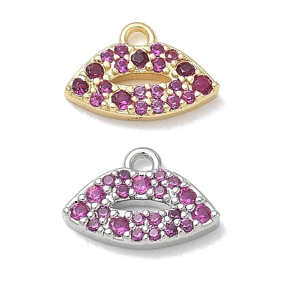 Brass Micro Pave Medium Violet Red Cubic Zirconia Charms, Lip Charms