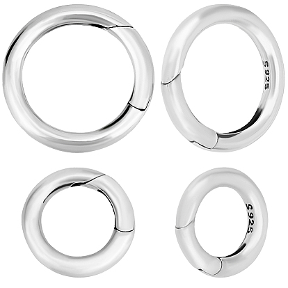 2 шт. 2 стили 925 кольца с пружинным затвором из стерлингового серебра, круглые кольца