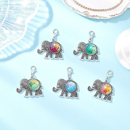 Resin Pendant Docorations, with Zinc Alloy Lobster Claw Clasps, Elephant, Antique Silver & Platinum