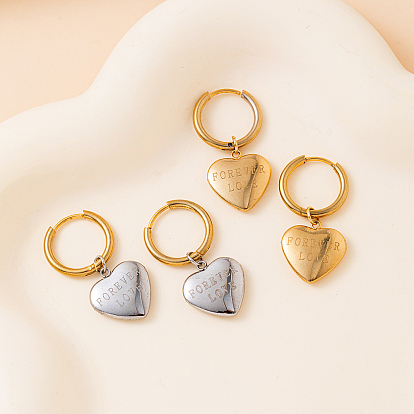 201 серьги-кольца из нержавеющей стали с сердцем и надписью