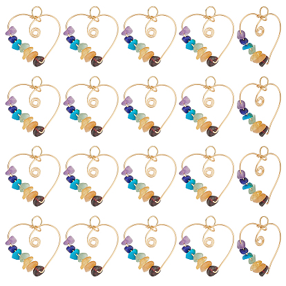 20шт. подвески из медной проволоки с кристаллами драгоценных камней чакры, сердце прелести