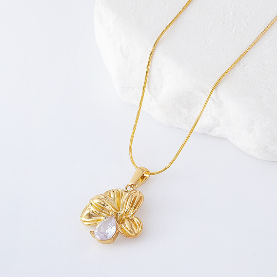 3 шт. ожерелья из нержавеющей стали с подвеской в виде цветка и кристаллами из горного хрусталя для женщин