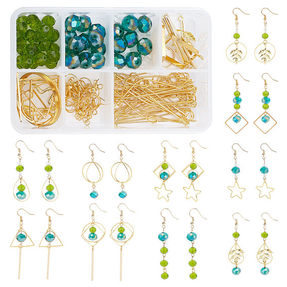 DIY Jewelry Set Making Kit, Brass Linking & Pendants & Earring Hooks & Jump Ring & Pins, Alloy Pendants, Glass Beads