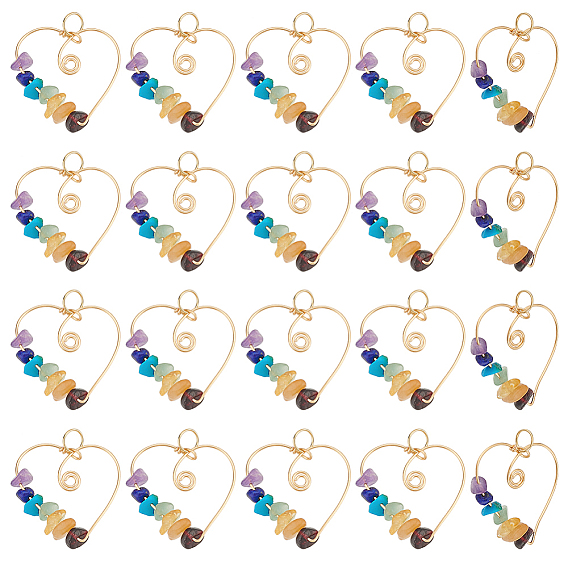 20шт. подвески из медной проволоки с кристаллами драгоценных камней чакры, сердце прелести