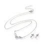 304 Stainless Steel Jewelry Sets, Brass Micro Pave Cubic Zirconia Pendant Necklaces and 304 Stainless Steel Stud Earrings, with Ear Nuts/Earring Back, Heart with Wing, Clear