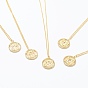 Brass Micro Pave Clear Cubic Zirconia Pendant Necklaces, Flat Round with Letter, Real 18K Gold Plated