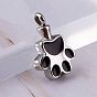 Openable Stainless Steel Memorial Urn Ashes Pendants, with Enamel, Paw Print