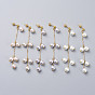 Long Earrings, with Brass Stud Earrings Findings, Round Glass Pearl Beads and Earring Backs/Ear Nuts, Golden