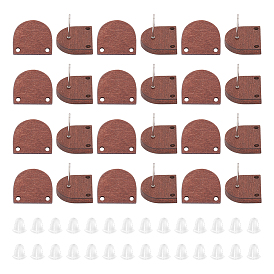 30шт. полукруглые деревянные серьги-гвоздики, с 60 пластиковыми ушными гайками