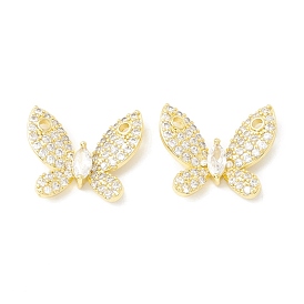 Rack Plating Brass Micro Pave Cubic Zirconia Pendants, Real 18K Gold Plated, Long-Lasting Plated, Butterfly