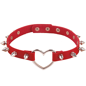 Регулируемые готические ожерелья-чокеры из искусственной кожи с шипами и заклепками в форме сердца для женщин, платина