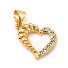 Eco-friendly Rack Plating Brass Micro Pave Cubic Zirconia Pendants, Cadmium Free & Lead Free, Real 18K Gold Plated, Hollow Heart Charm