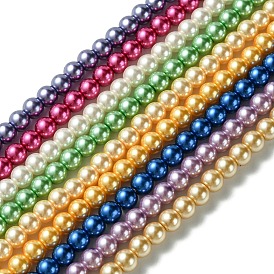 Eco-Friendly Dyed Glass Pearl Round Beads Strands, Grade A, Cotton Cord Threaded