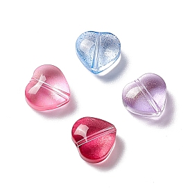 Electroplate Transparent Glass Bead, with Glitter Gold Powder, Heart