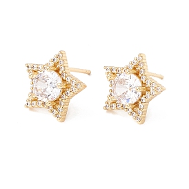 Clear Cubic Zirconia Star Stud Earrings, Brass Jewelry for Women, Lead Free & Cadmium Free