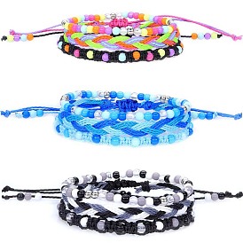 Набор красочных браслетов из бисера для подростков с плетением водонепроницаемого воскового шнура (3 штук)