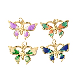 Rack Plating Brass Enamel Pendants, with Jump Ring, Cadmium Free & Lead Free, Long-Lasting Plated, Real 18K Gold Plated, Butterfly Charm