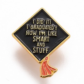 Word I Did It I Graduated Now I'm Like Smart and Stuff Enamel Pin, Doctorial Hat Alloy Badge for Backpack Clothes, Golden