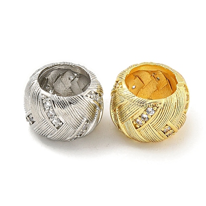 Реечное покрытие латунь микро паве прозрачный кубический цирконий европейские бусины, бусины с большим отверстием, долговечный, без свинца и без кадмия, круглые