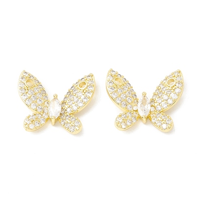 Rack Plating Brass Micro Pave Cubic Zirconia Pendants, Real 18K Gold Plated, Long-Lasting Plated, Butterfly