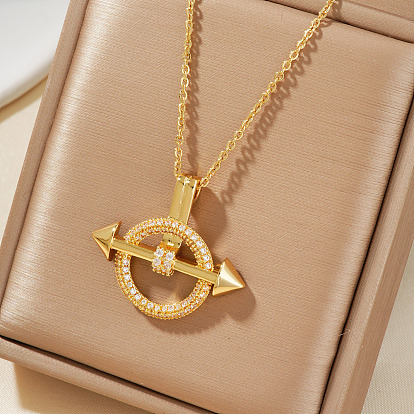 Модные латунные микропаве прозрачные кубические цирконии круглые стрелы кулоны ожерелья, идеально подходит для повседневной носки