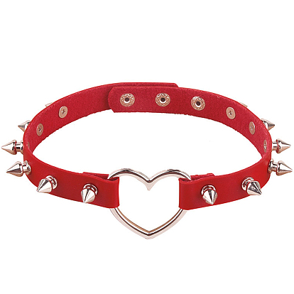 Регулируемые готические ожерелья-чокеры из искусственной кожи с шипами и заклепками в форме сердца для женщин, платина