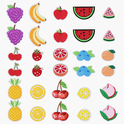 30 шт. 15 стили фрукты компьютерная вышивка ткань приклеиваемые/пришиваемые нашивки, аксессуары для костюма, аппликация