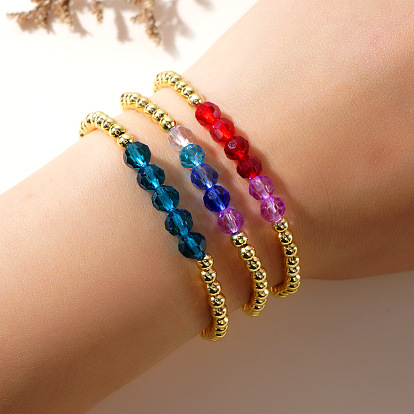Элегантные эластичные браслеты из латуни и граненых стеклянных бусин