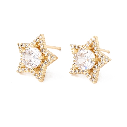 Clear Cubic Zirconia Star Stud Earrings, Brass Jewelry for Women, Lead Free & Cadmium Free