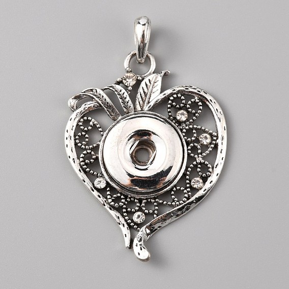 Alloy Rhinestone Hang Snap Base Pendant for Interchangeable Snap Charms Jewelry Making, Heart