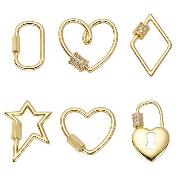 6 шт 6 стили латунный винт-карабин подвески с замком, для изготовления ожерелий, быстрые ссылки, разнообразные