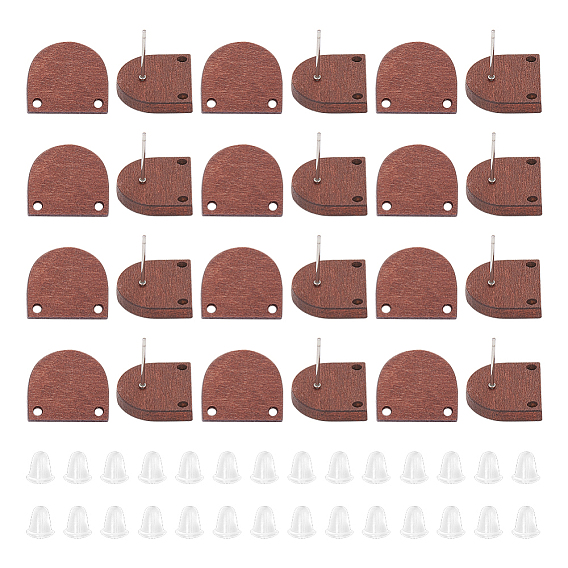 30шт. полукруглые деревянные серьги-гвоздики, с 60 пластиковыми ушными гайками