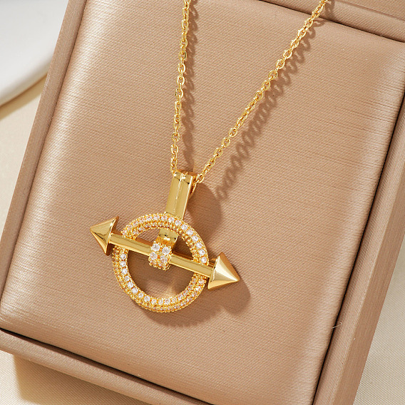 Модные латунные микропаве прозрачные кубические цирконии круглые стрелы кулоны ожерелья, идеально подходит для повседневной носки