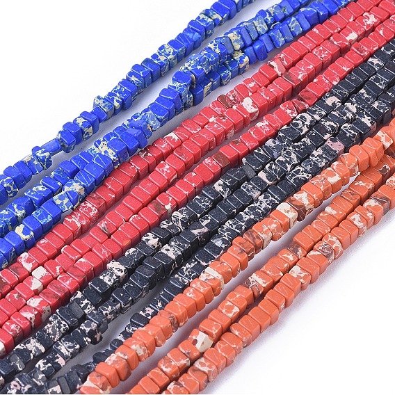Synthetic Imperial Jasper Beads Strands, Dyed, Square Heishi Beads
