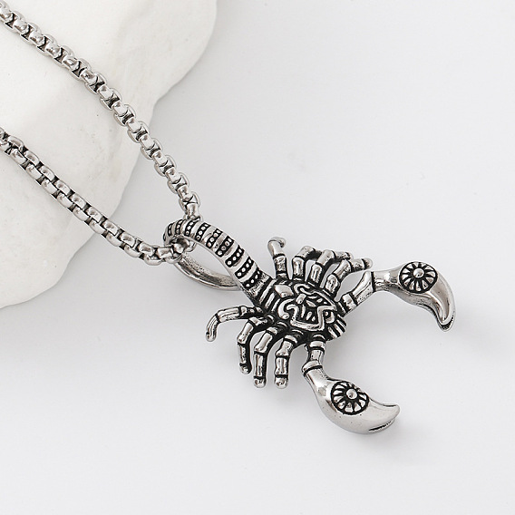 Vintage 304 Stainless Steel Insect Scorpion Pendant Box Chain Necklaces for Women Men, Tarnish Free
