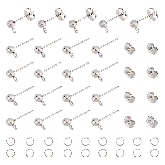 200шт. 304 фурнитура для сережек-гвоздиков с шариковым штифтом из нержавеющей стали, с горизонтальными петлями и 200шт. ушными гайками и 200шт. открытыми соединительными кольцами