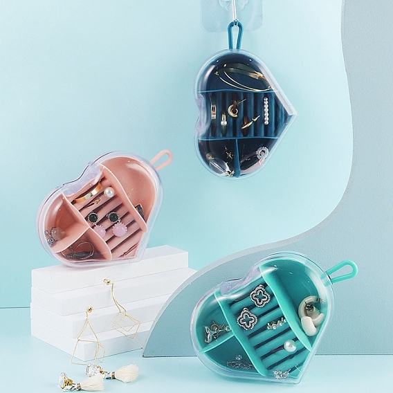 Heart/Round Mini Travel ABS Plastic Storage Box for Women, Portable Jewelry Case Organizer for Earrings Rings