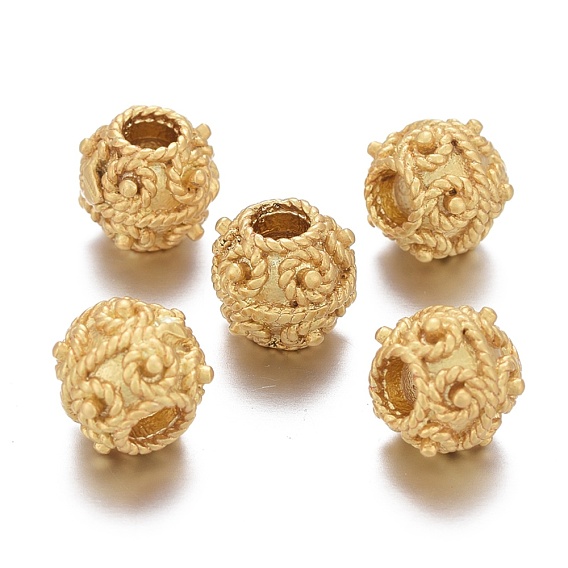 Brass Beads, Long-Lasting Plated, Matte Style, Round