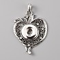 Alloy Rhinestone Hang Snap Base Pendant for Interchangeable Snap Charms Jewelry Making, Heart