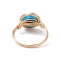 Natural Mixed Gemstone Flat Round Finger Rings, Golden Copper Wire Wrap Jewelry for Women