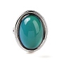 Glass Oval Mood Ring, Temperature Change Color Emotion Feeling Alloy Adjustable Ring for Women