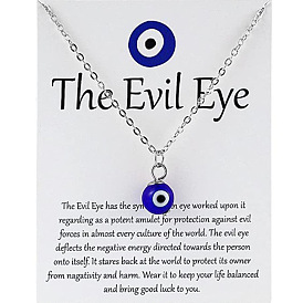 Pendentif en verre oeil du diable bleu sur chaîne en cuivre - collier turc mauvais œil